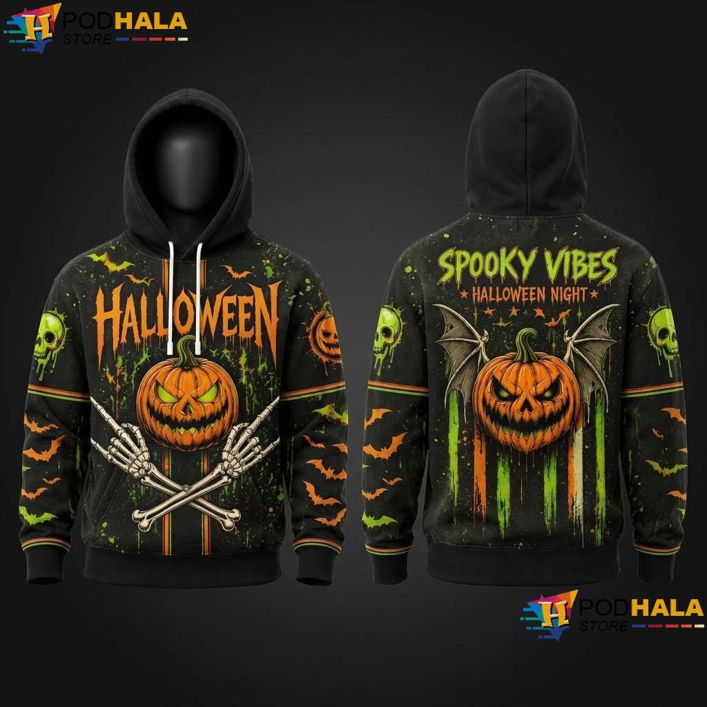 Pumpkin Costume Halloween 3D Hoodie Spooky Skeleton Horror Unisex Gift