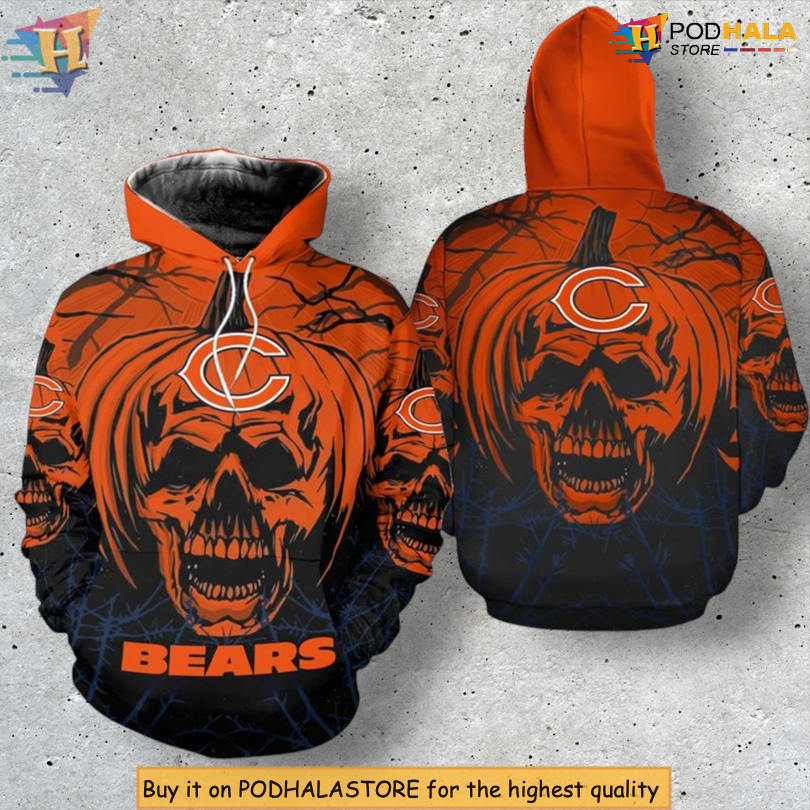 Pumpkin Skull Graphic Style Chicago Bears All Over Print Hoodie for Fans