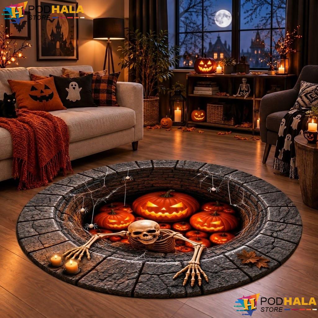 Pumpkin Vortex Bottomless Halloween Round Area Rug Gothic Home Accent