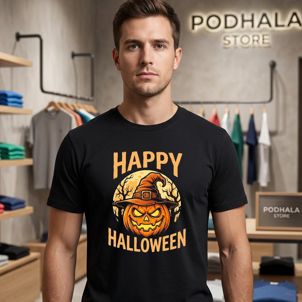Pumpkin Witch Hat Scary Halloween T-Shirt Happy Festive Outfit Top