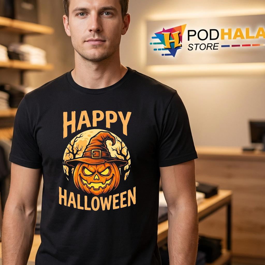 Pumpkin Witch Hat Scary Halloween Shirt Happy Festive Outfit Top Pumpkin Witch Hat Scary Halloween Shirt Happy Festive Outfit Top