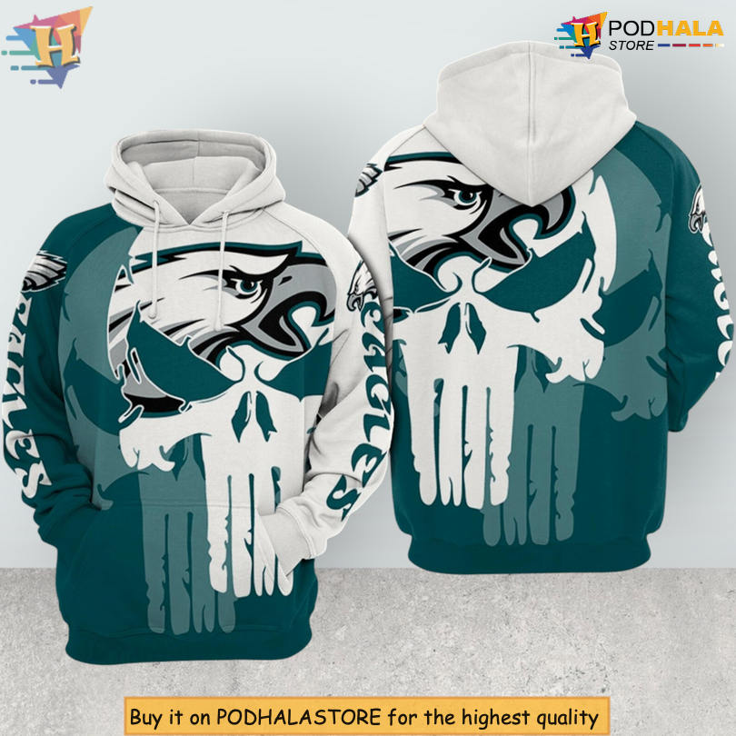 Punisher Blue Printed Design Philadelphia Eagles Hoodie 3D Zip Up Apparel Punisher Blue Printed Design Philadelphia Eagles Hoodie 3D Zip Up Apparel