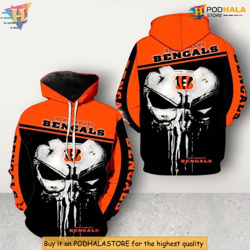 Punisher Skull Artwork Style Cincinnati Bengals Hoodie 3D All Over Print