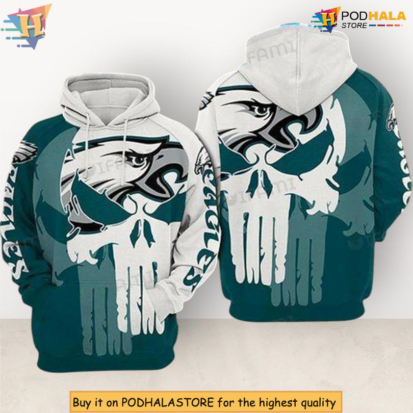 Punisher Skull Blue White Philadelphia Eagles Womens Hoodie Fan Apparel Punisher Skull Blue White Philadelphia Eagles Womens Hoodie Fan Apparel
