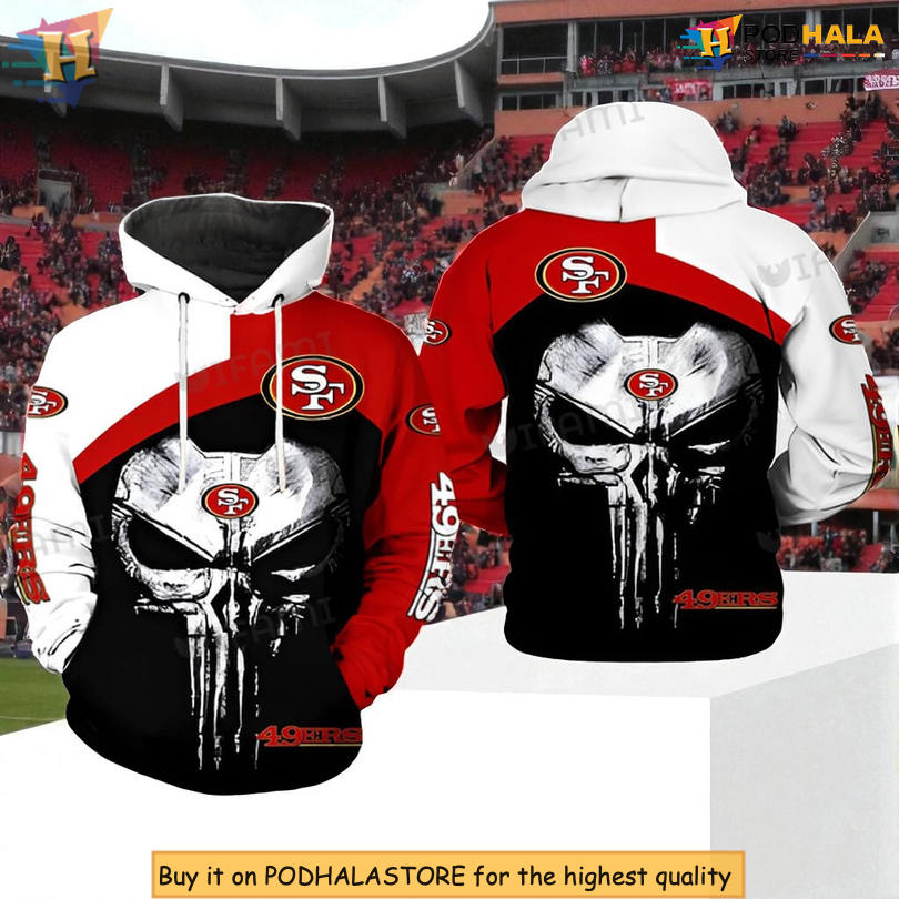 Punisher Skull Logo Art 3D 49ers Womens Hoodie For Hardcore Football Fans