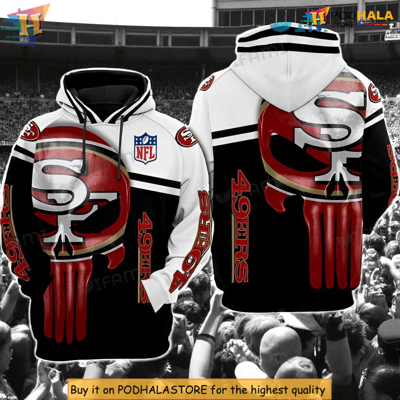 Punisher Skull NFL Design 3D San Francisco 49ers Hoodie 3D For Football Fans