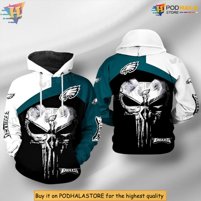Punisher Skull White Green Logo NFL Philadelphia Eagles Hoodie 3D Edition Punisher Skull White Green Logo NFL Philadelphia Eagles Hoodie 3D Edition