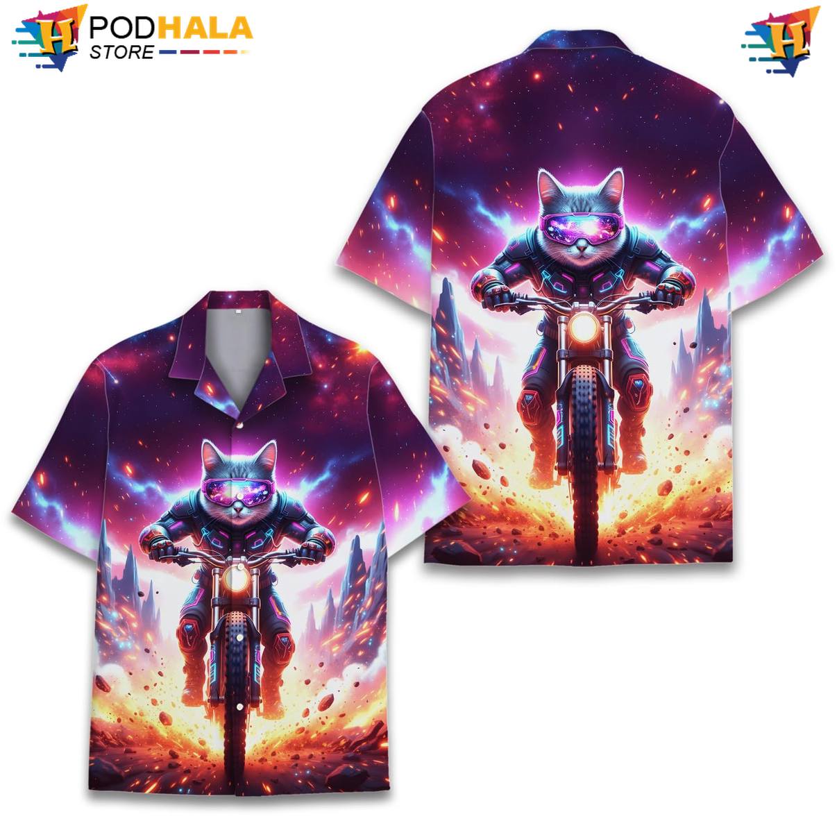 Purple Cat Aloha Shirt Mens Short Sleeve Button Down Summer Beach Top Purple Cat Aloha Shirt Mens Short Sleeve Button Down Summer Beach Top