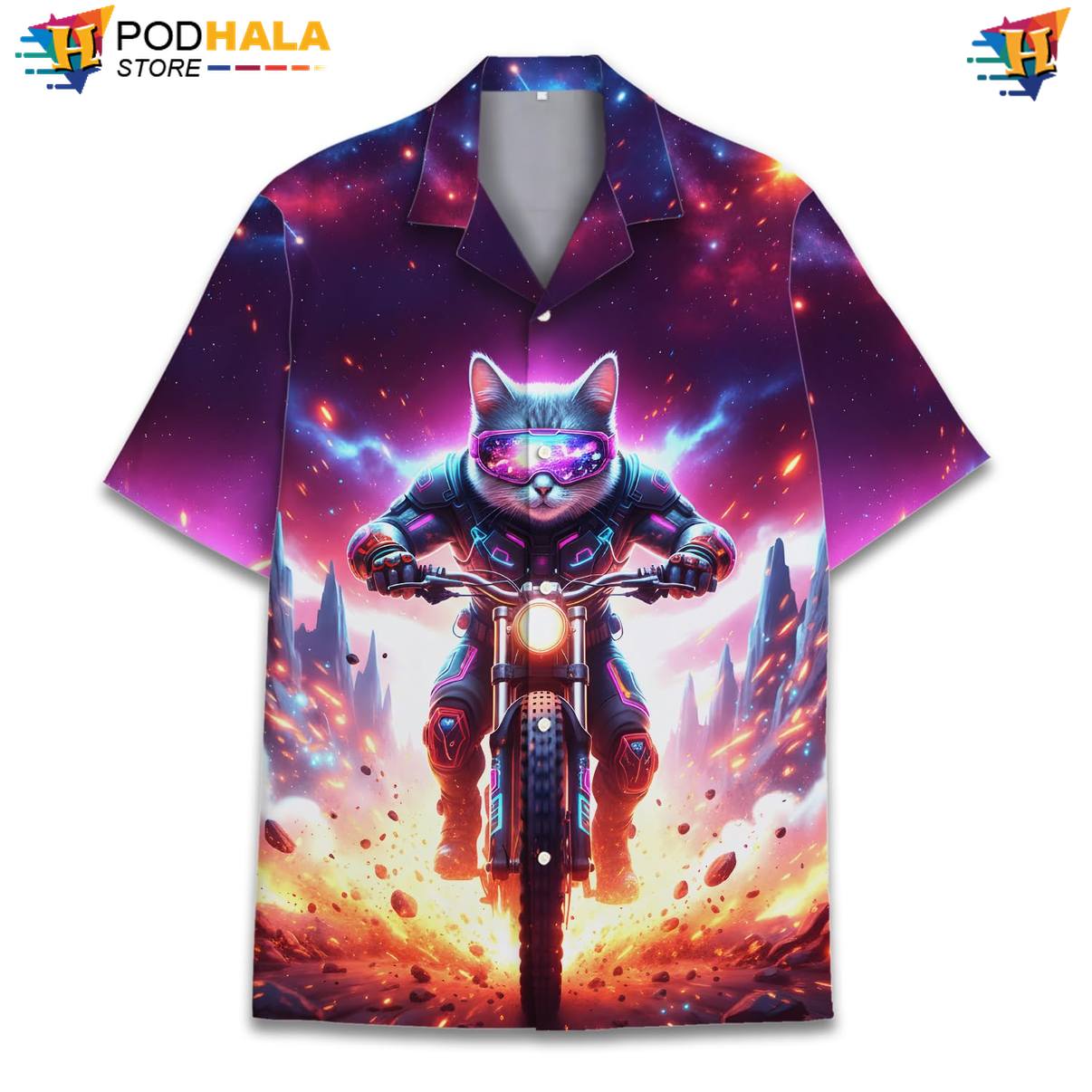 Purple Cat Tropical Shirt Mens Short Sleeve Button Down Summer Beach Top Purple Cat Tropical Shirt Mens Short Sleeve Button Down Summer Beach Top
