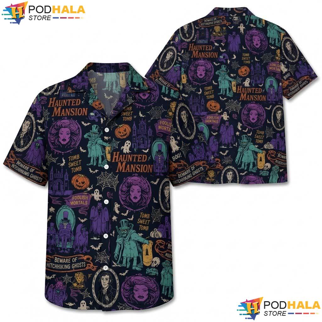 Purple Ghosts Halloween Hawaiian Shirt Haunted Mansion Trip Outfit