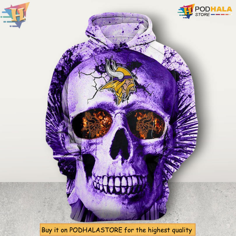 Purple Skull Graphic Design Minnesota Vikings Hoodie 3D for Men and Women