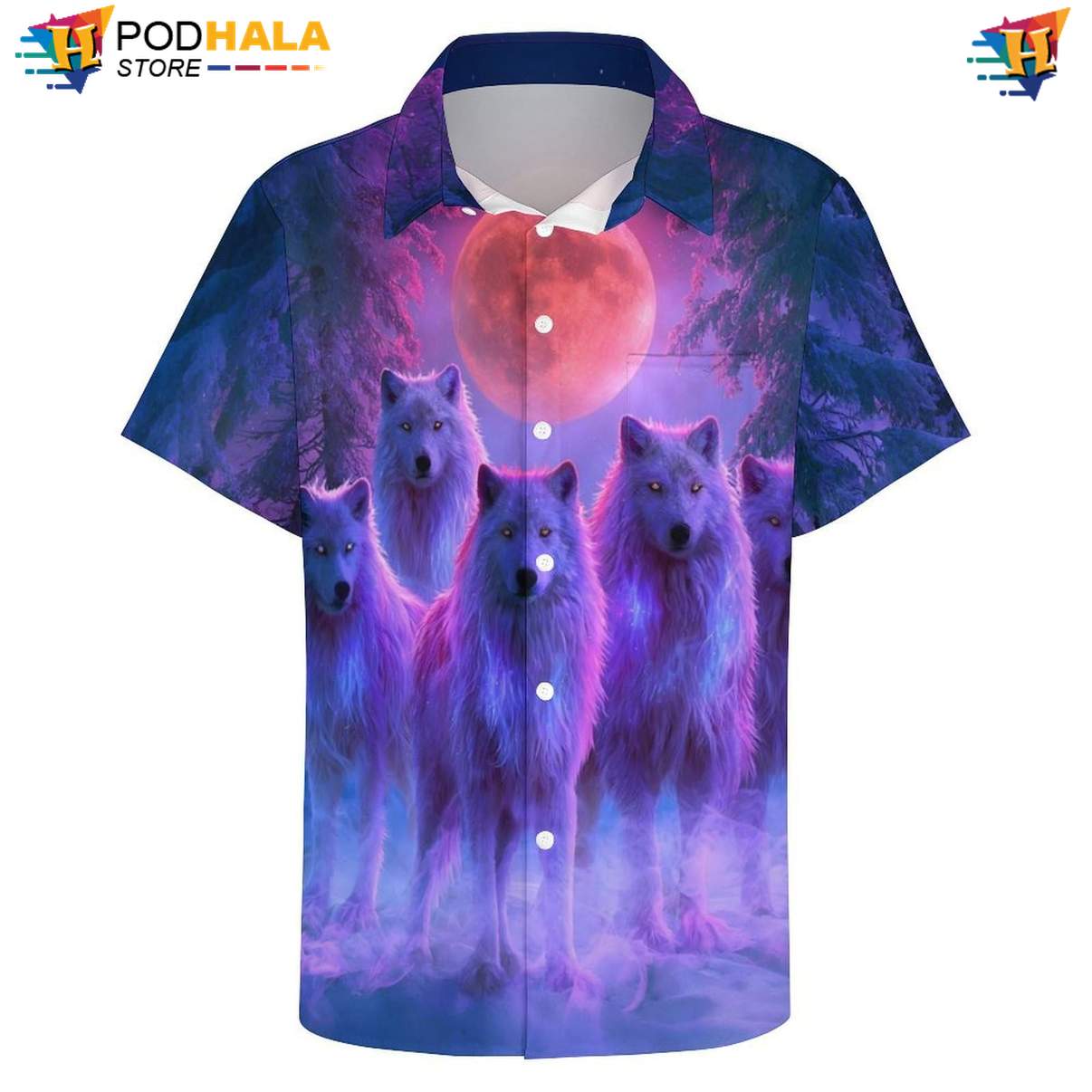 Purple Wolf Pack Short-sleeve button-up shirt Mens Moon Cool Galaxy Print Beachwear Outfit Purple Wolf Pack Short-sleeve button-up shirt Mens Moon Cool Galaxy Print Beachwear Outfit