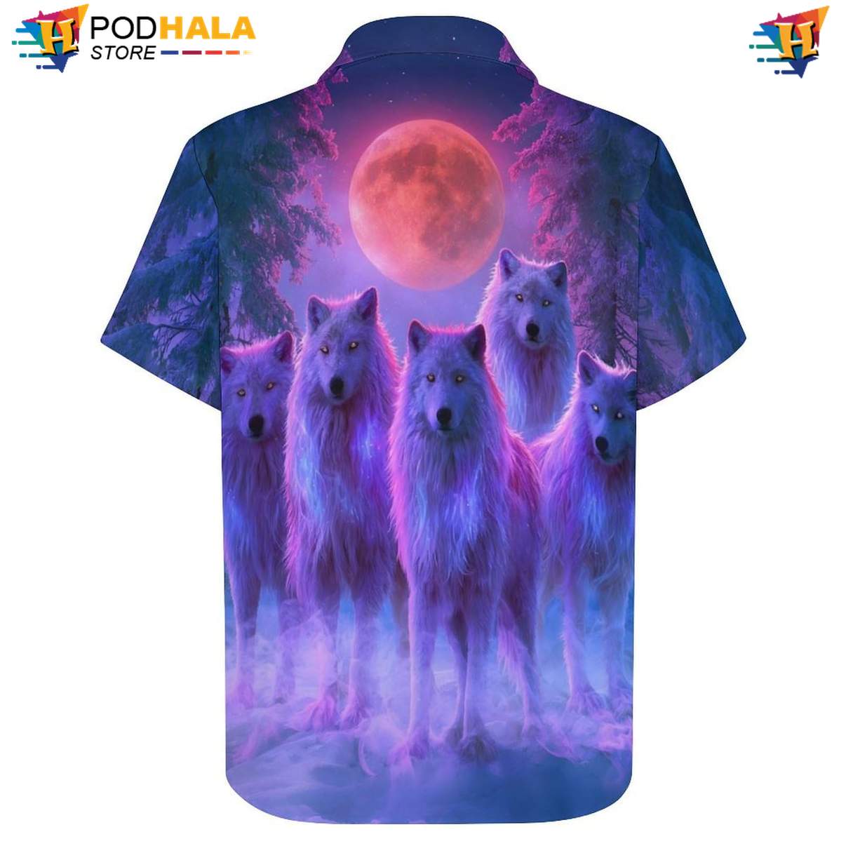 Purple Wolf Pack Tropical Shirt Mens Moon Cool Galaxy Print Beachwear Outfit Purple Wolf Pack Tropical Shirt Mens Moon Cool Galaxy Print Beachwear Outfit
