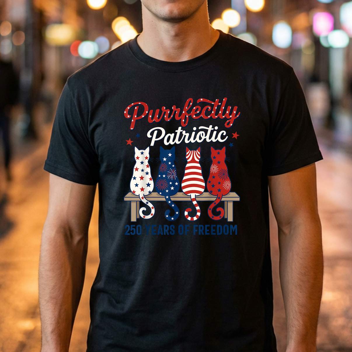 Purrfectly Patriotic Cat Shirt Fourth Of July 250 Years Lover Graphic Tee