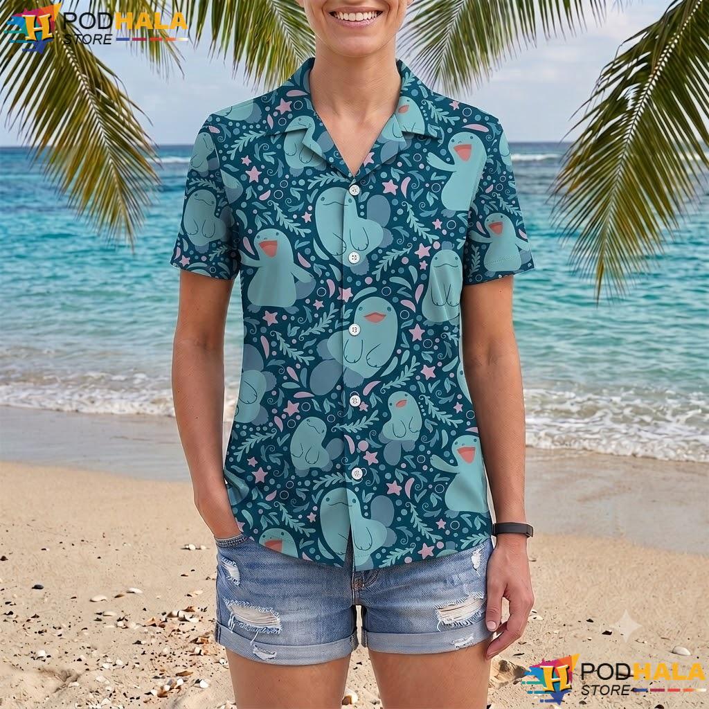 Quagsire Water Pattern Short-sleeve button-up shirt Tropical Summer Beach Outfit Top Quagsire Water Pattern Short-sleeve button-up shirt Tropical Summer Beach Outfit Top