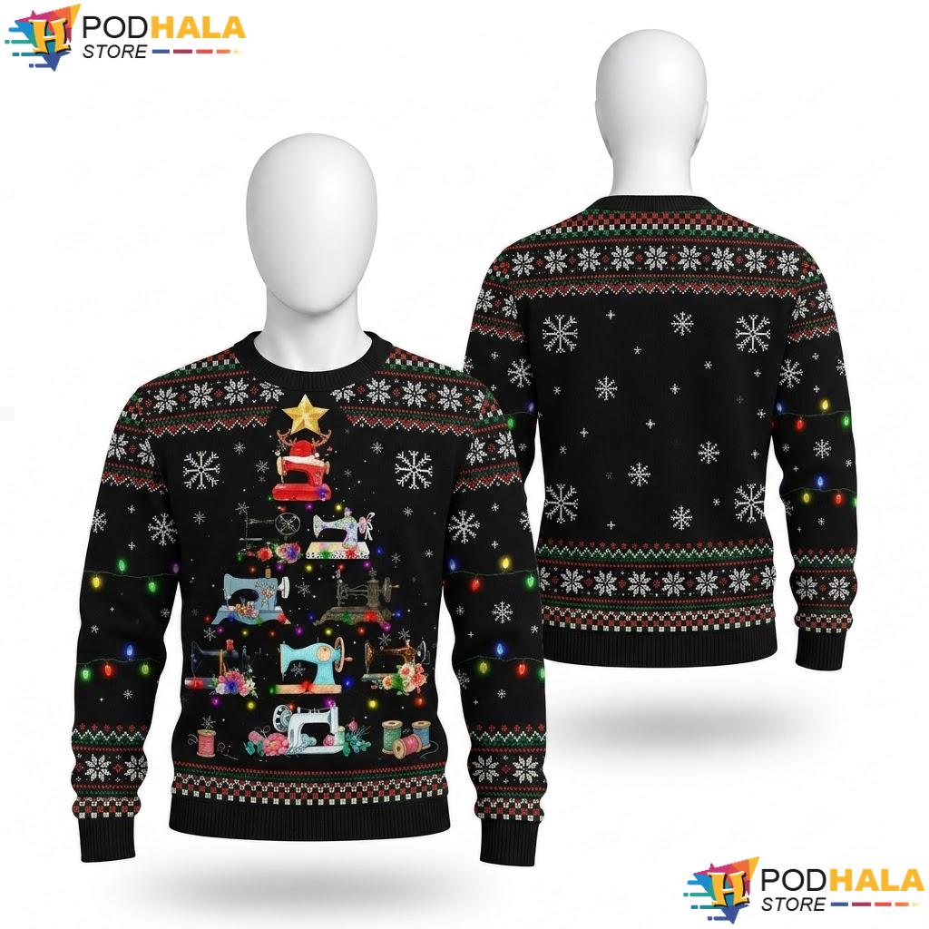 Quilting Sewing Machine Christmas Sweater Funny Quilters Holiday Top