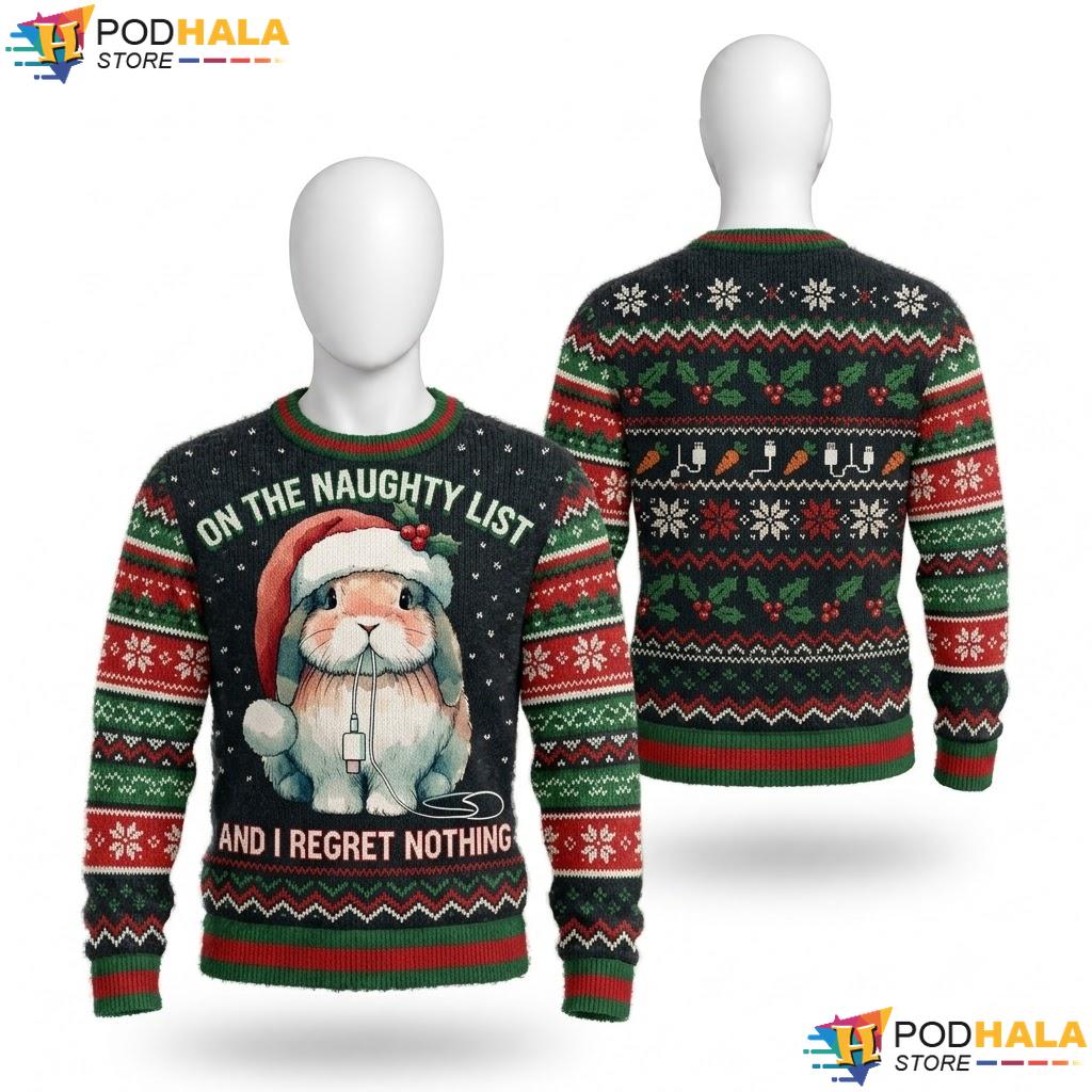 Rabbit Naughty List Regret Christmas Sweater Funny Animal Holiday Top