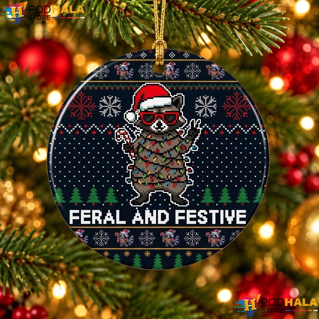 Raccoon Feral Festive Christmas Ornament Funny Animal Holiday Decor Gift