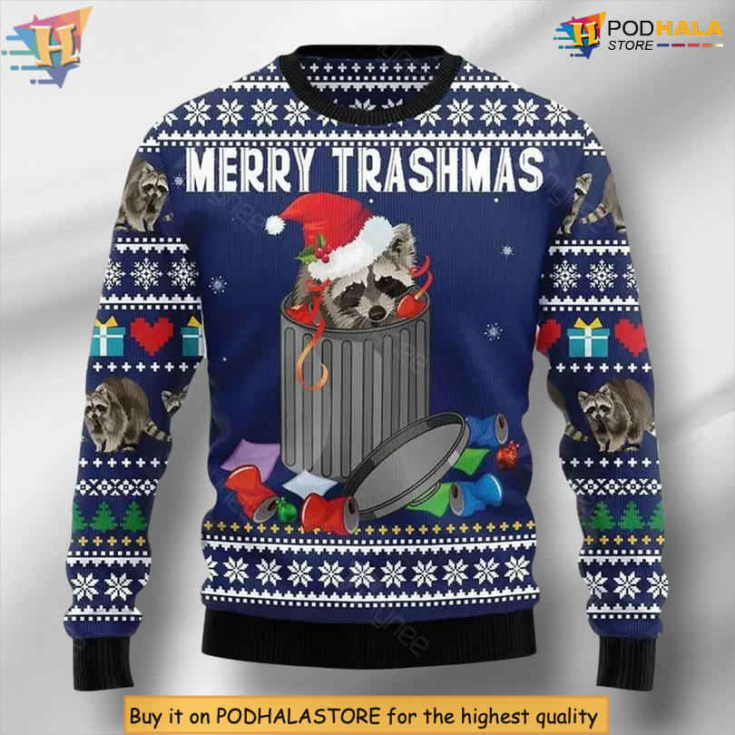 Raccoon Merry Trashmas Funny Holiday Party Humor Gift Christmas Sweater