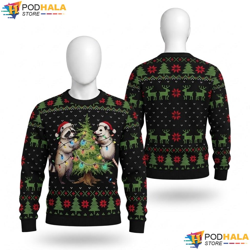 Raccoon Opossum Animal Ugly Christmas Sweater Funny Holiday Outfit