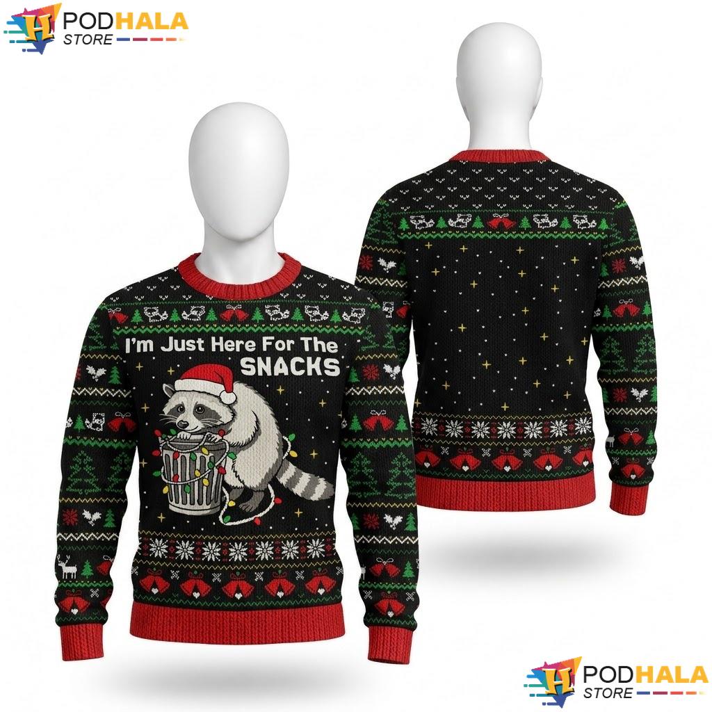 Raccoon Snacks Ugly Christmas Sweater Funny Holiday Graphic Pullover