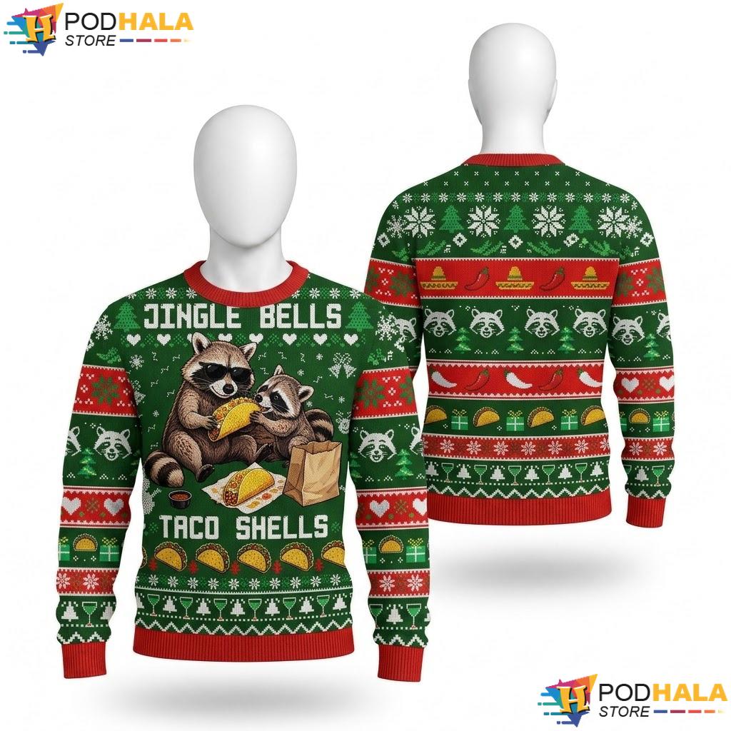 Raccoon Taco Jingle Bells Shells Ugly Sweater Funny Christmas Apparel