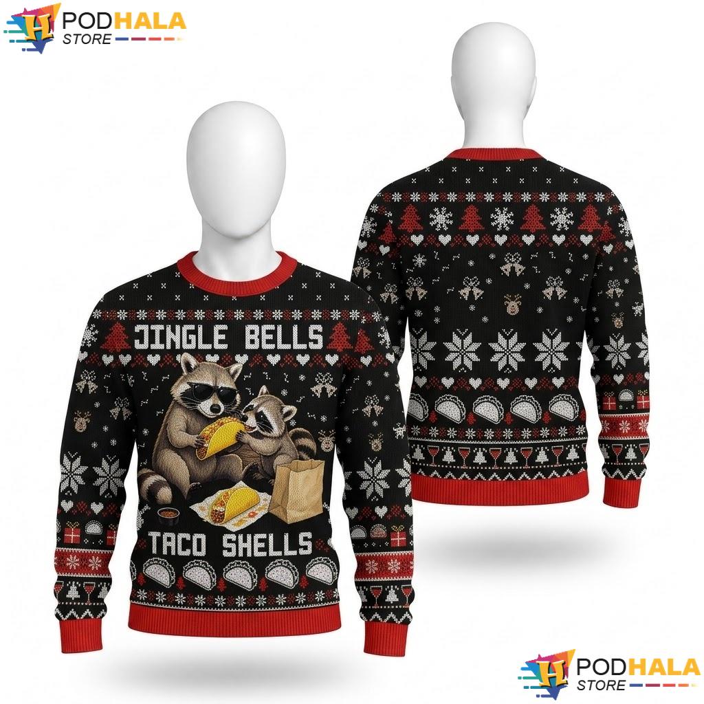 Raccoon Taco Jingle Bells Ugly Xmas Sweater Festive Christmas Party Top