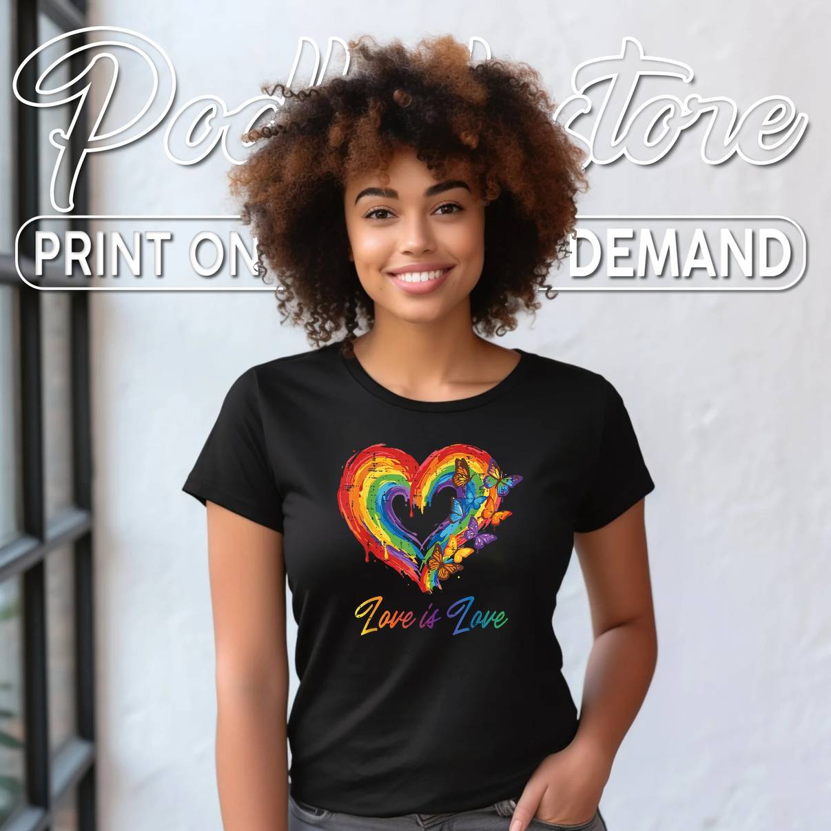 Rainbow Gay Heart Butterflies Shirt Love Gay Pride LGBTQ Graphic Mens