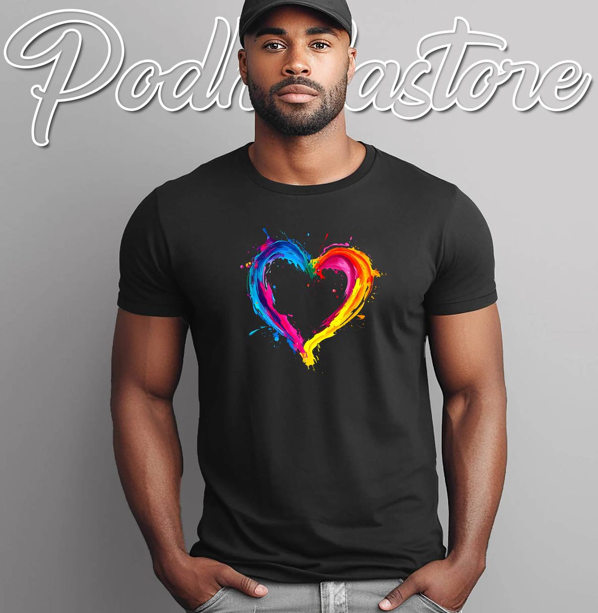 Rainbow Heart Gay Pride Month Shirt LGBTQ Graphic Design Apparel Mens