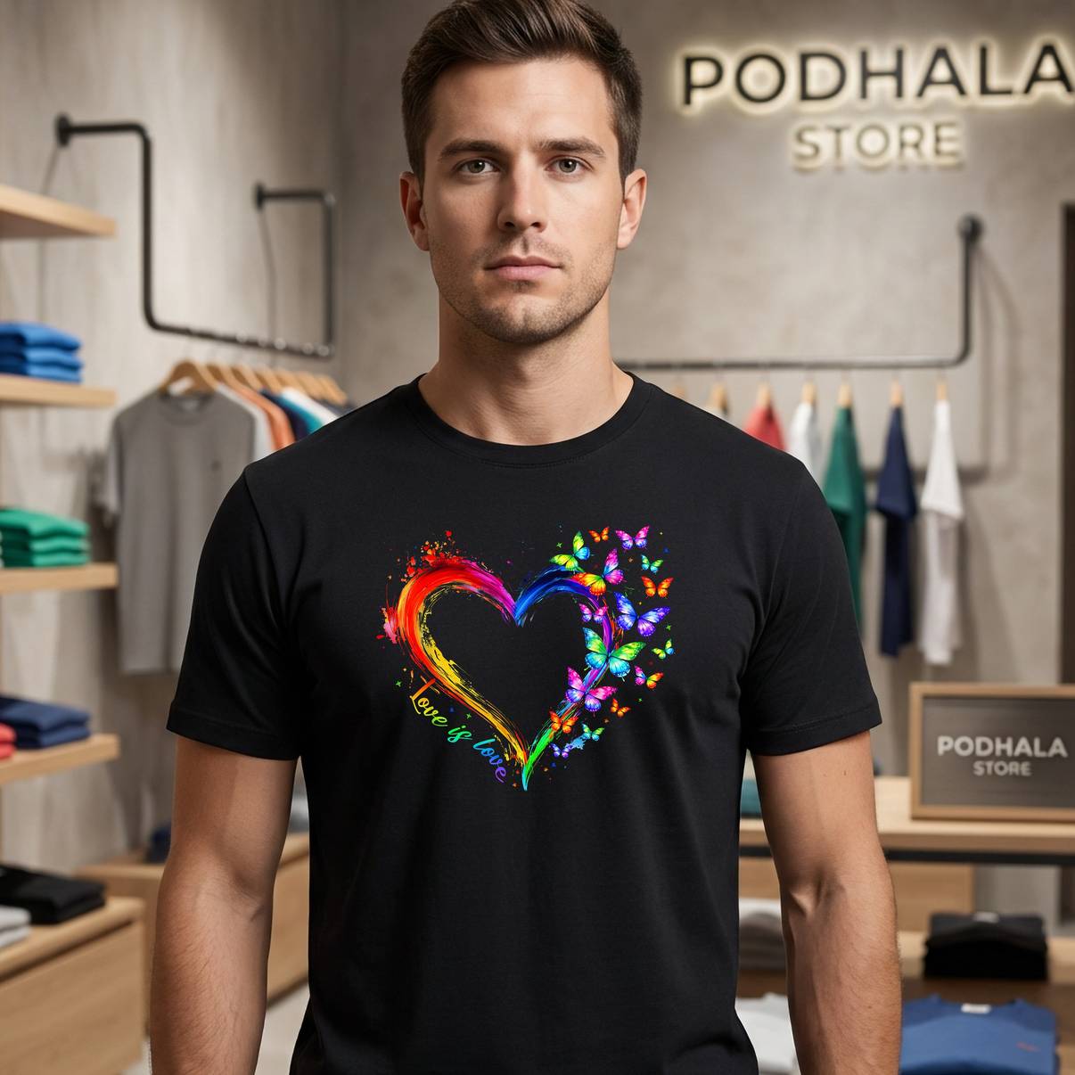 Rainbow Love Is Love LGBT Pride Shirt Gay Lesbian Butterfly Heart Mens