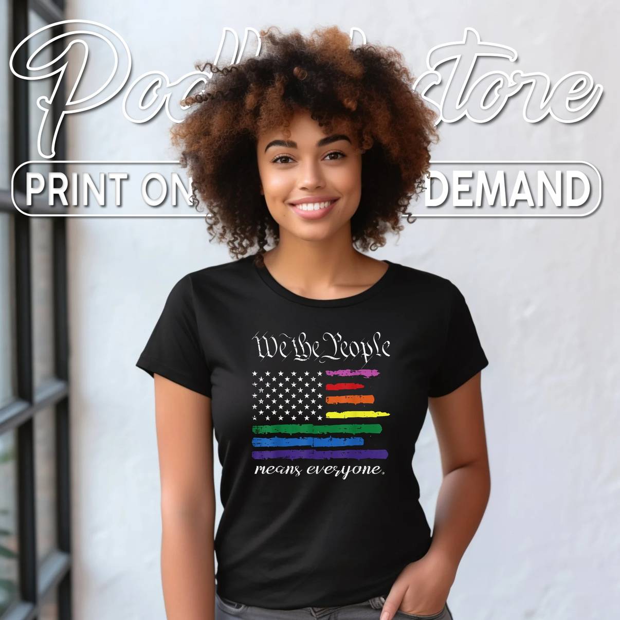 Rainbow US Flag We The People Shirt Everyone LGBTQ Gay Pride For Mens