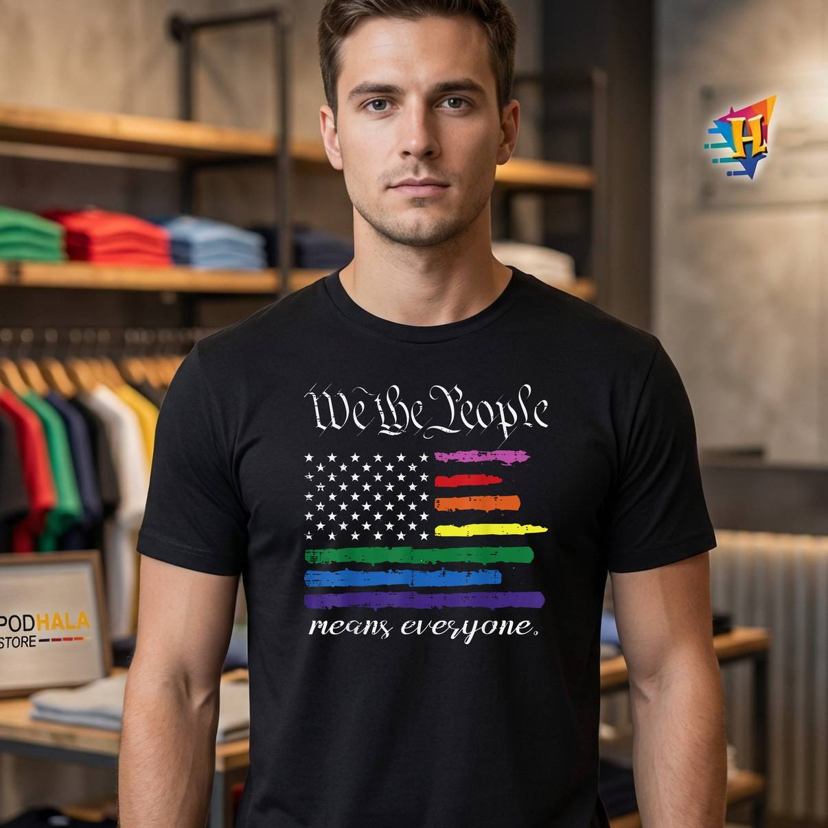 Rainbow US Flag We The People T-Shirt Everyone LGBTQ Gay Pride For Mens Rainbow US Flag We The People T-Shirt Everyone LGBTQ Gay Pride For Mens