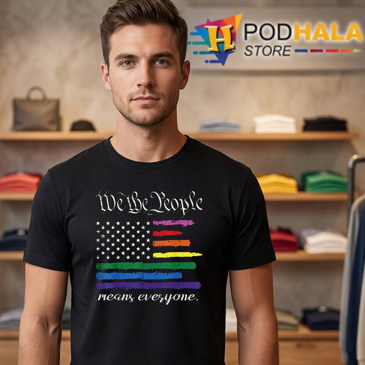 Rainbow US Flag We The People Tshirt Everyone LGBTQ Gay Pride For Mens Rainbow US Flag We The People Tshirt Everyone LGBTQ Gay Pride For Mens
