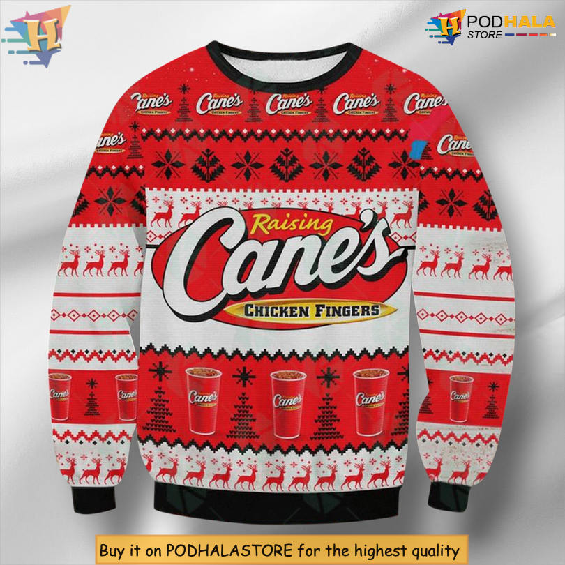 Raising Canes Chicken Fingers Brand Graphic Festive Holiday Christmas Sweater Raising Canes Chicken Fingers Brand Graphic Festive Holiday Christmas Sweater