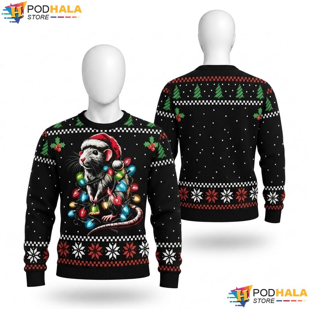 Rat Santa Hat Ugly Christmas Sweater Funny Animal Xmas Holiday Top