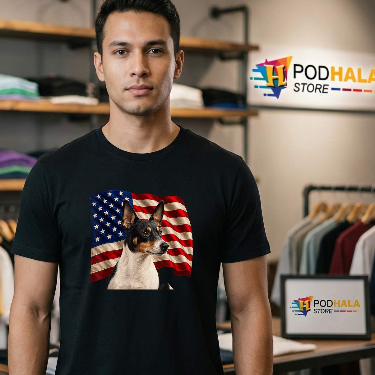 Rat Terrier Dog Patriotic Fourth July T-Shirt USA Flag Animal Apparel Rat Terrier Dog Patriotic Fourth July T-Shirt USA Flag Animal Apparel
