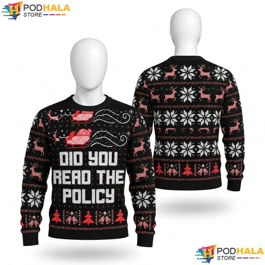 Read The Policy Office Party Christmas Sweater Funny Ugly Holiday