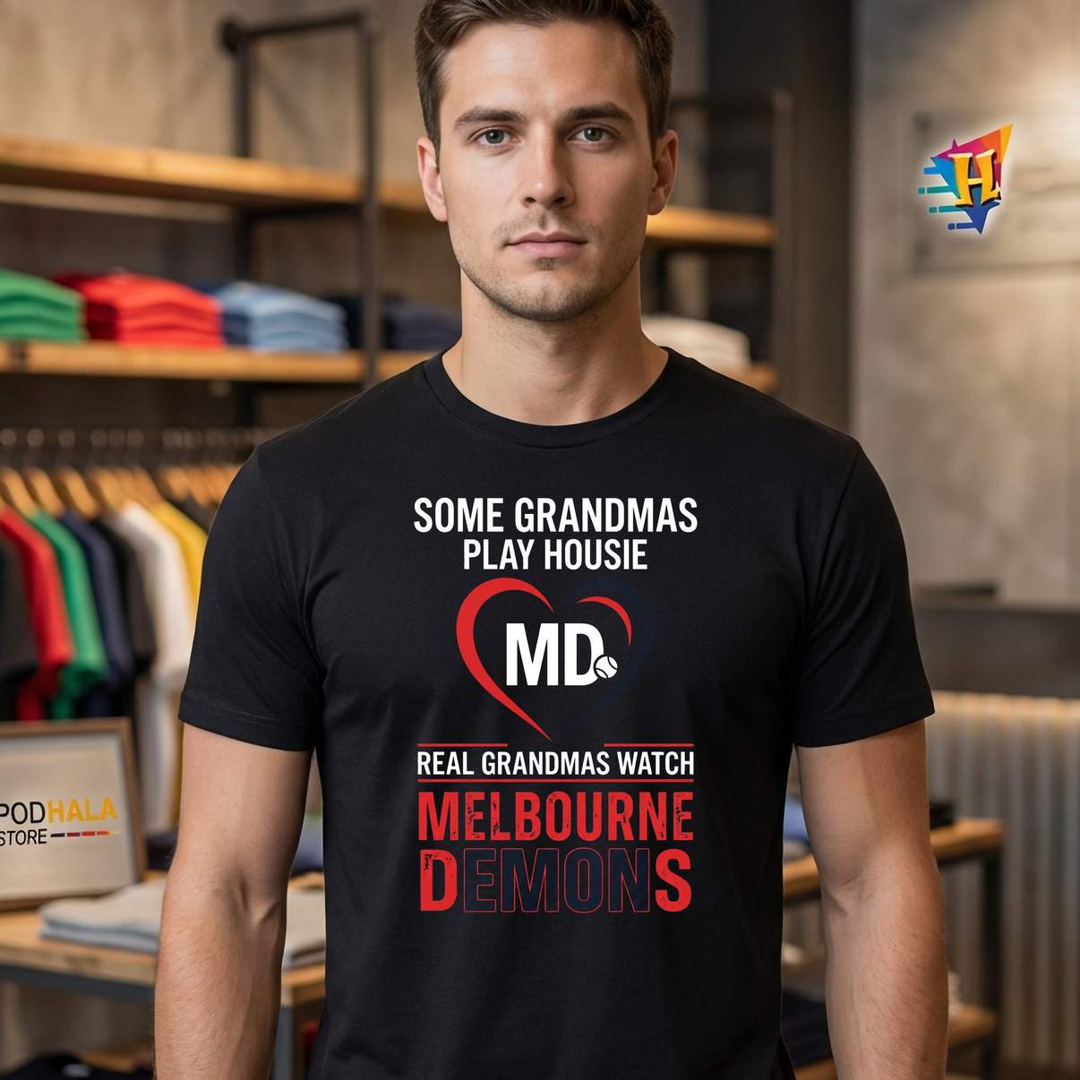 Real Grandmas Watch Melbourne Demons Shirt Diamond Heart Fan Graphic Women