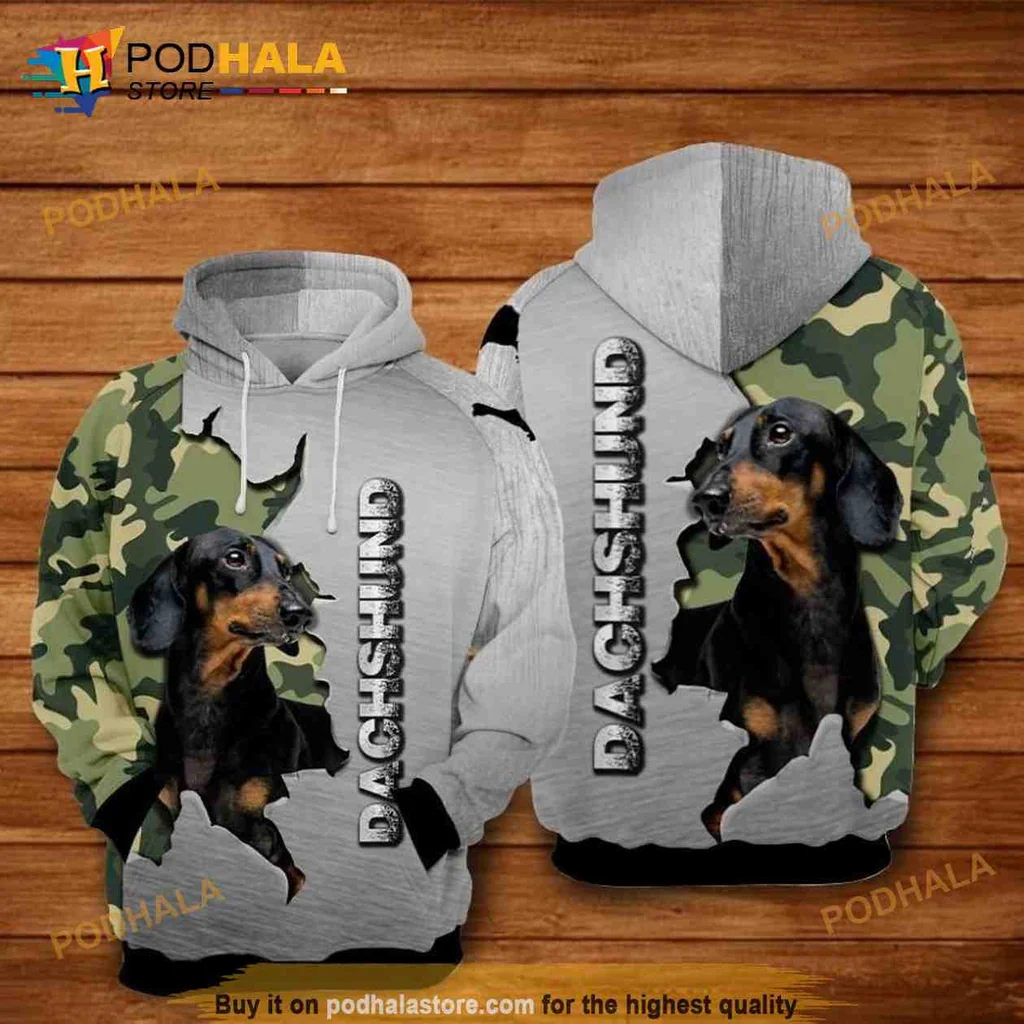 Realistic Dachshund Camouflage 3d Hoodie With Dynamic Design