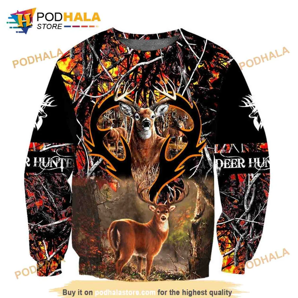 Realistic Deer Hunting 3d Hoodie Featuring Majestic Antlered Design