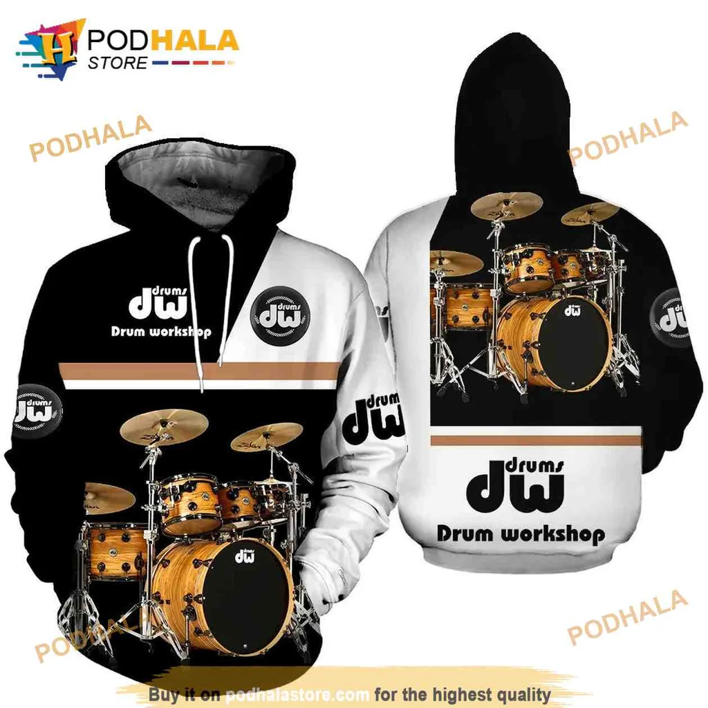 Realistic Drum Set 3d Hoodie Featuring Detailed Dw Kit Design