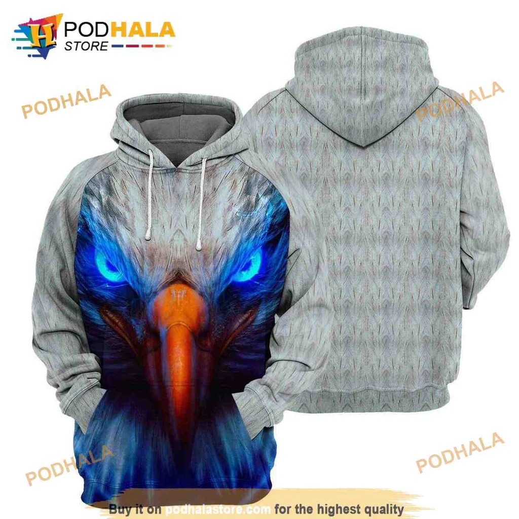Realistic Eagle Head 3d Hoodie Sweatshirt With Blue Eyes Design