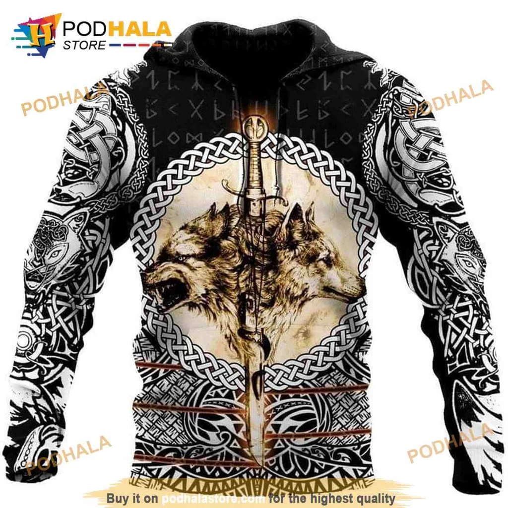 Realistic Viking Wolves 3d Hoodie With Intricate Norse Patterns