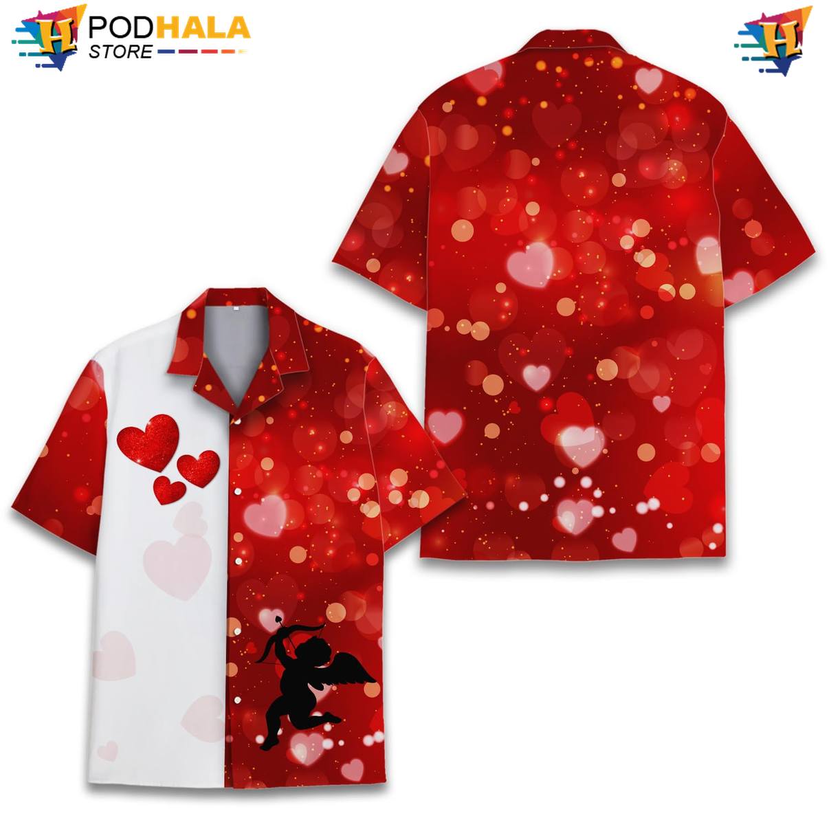 Red Cupid Tropical Shirt Mens Short Sleeve Button Down Summer Beach Apparel Red Cupid Tropical Shirt Mens Short Sleeve Button Down Summer Beach Apparel