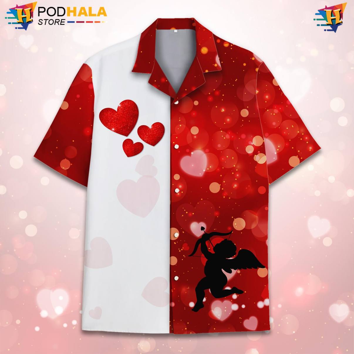 Red Cupid Short-sleeve button-up shirt Mens Short Sleeve Button Down Summer Beach Apparel Red Cupid Short-sleeve button-up shirt Mens Short Sleeve Button Down Summer Beach Apparel