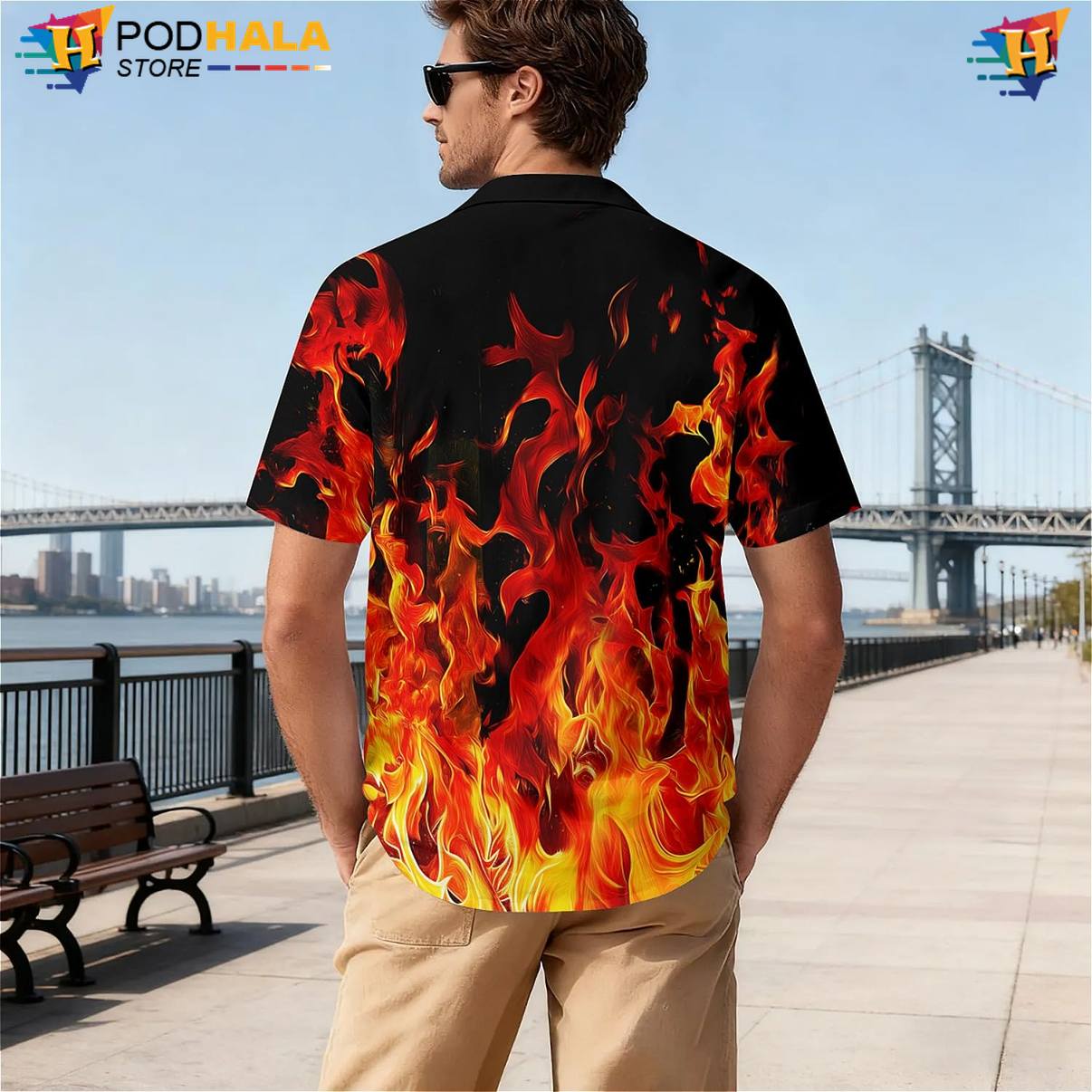 Red Flame Short-sleeve button-up shirt Mens Novelty Resort Button Down Luau Party Outfit Red Flame Short-sleeve button-up shirt Mens Novelty Resort Button Down Luau Party Outfit