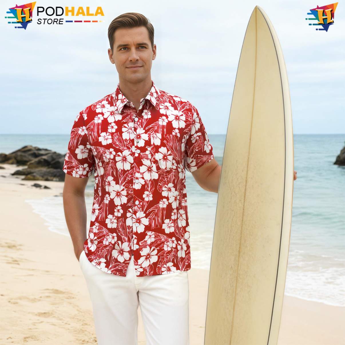 Red Floral Palm Tropical Shirt Mens Tropical Summer Beach Lightweight Top Red Floral Palm Tropical Shirt Mens Tropical Summer Beach Lightweight Top