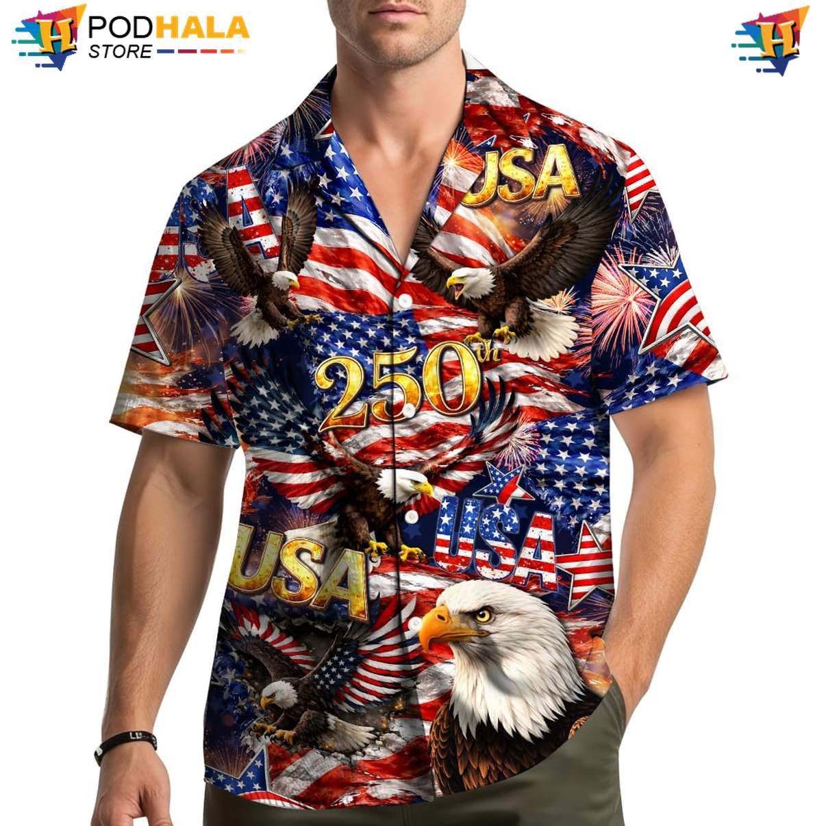 Red Freedom 250th Aloha Shirt Mens USA Flag Fourth Of July Celebration