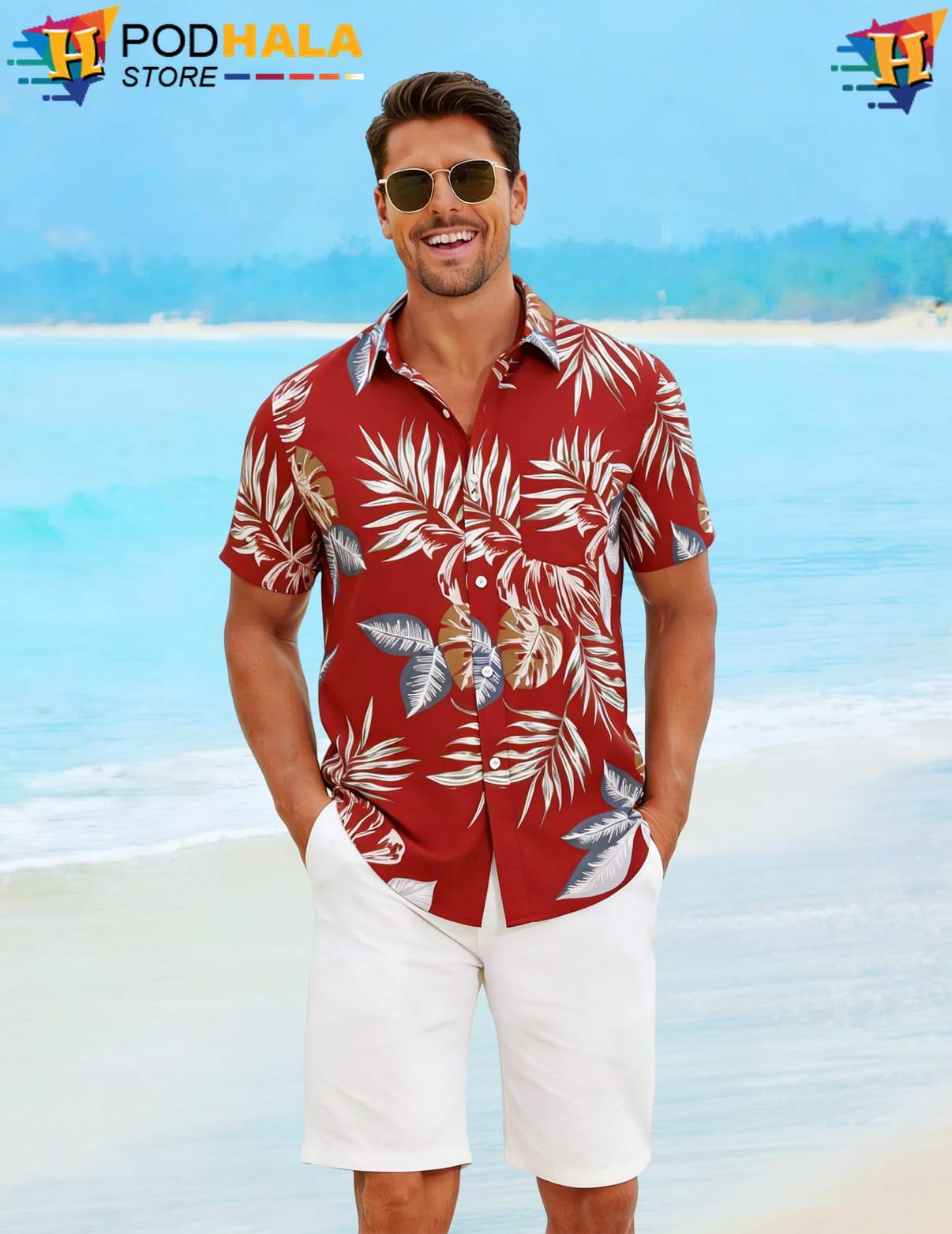 Red Leaf Short-sleeve button-up shirt Tropical Mens Short Sleeve Casual Summer Beachwear Red Leaf Short-sleeve button-up shirt Tropical Mens Short Sleeve Casual Summer Beachwear