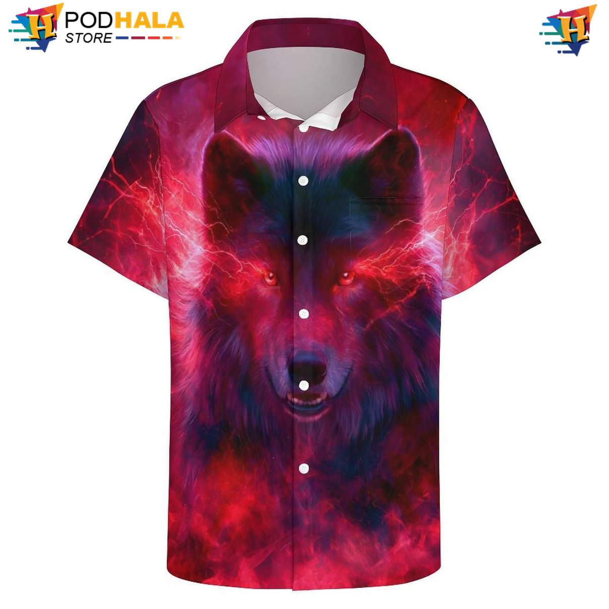 Red Lightning Wolf Tropical Shirt Mens Moon Cool Galaxy Print Beachwear Red Lightning Wolf Tropical Shirt Mens Moon Cool Galaxy Print Beachwear